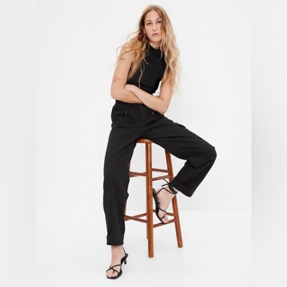 NWT! GAP Black Pull-On Tapered Utility Pants with  Washwell - Size Small💎 - Picture 1 of 7